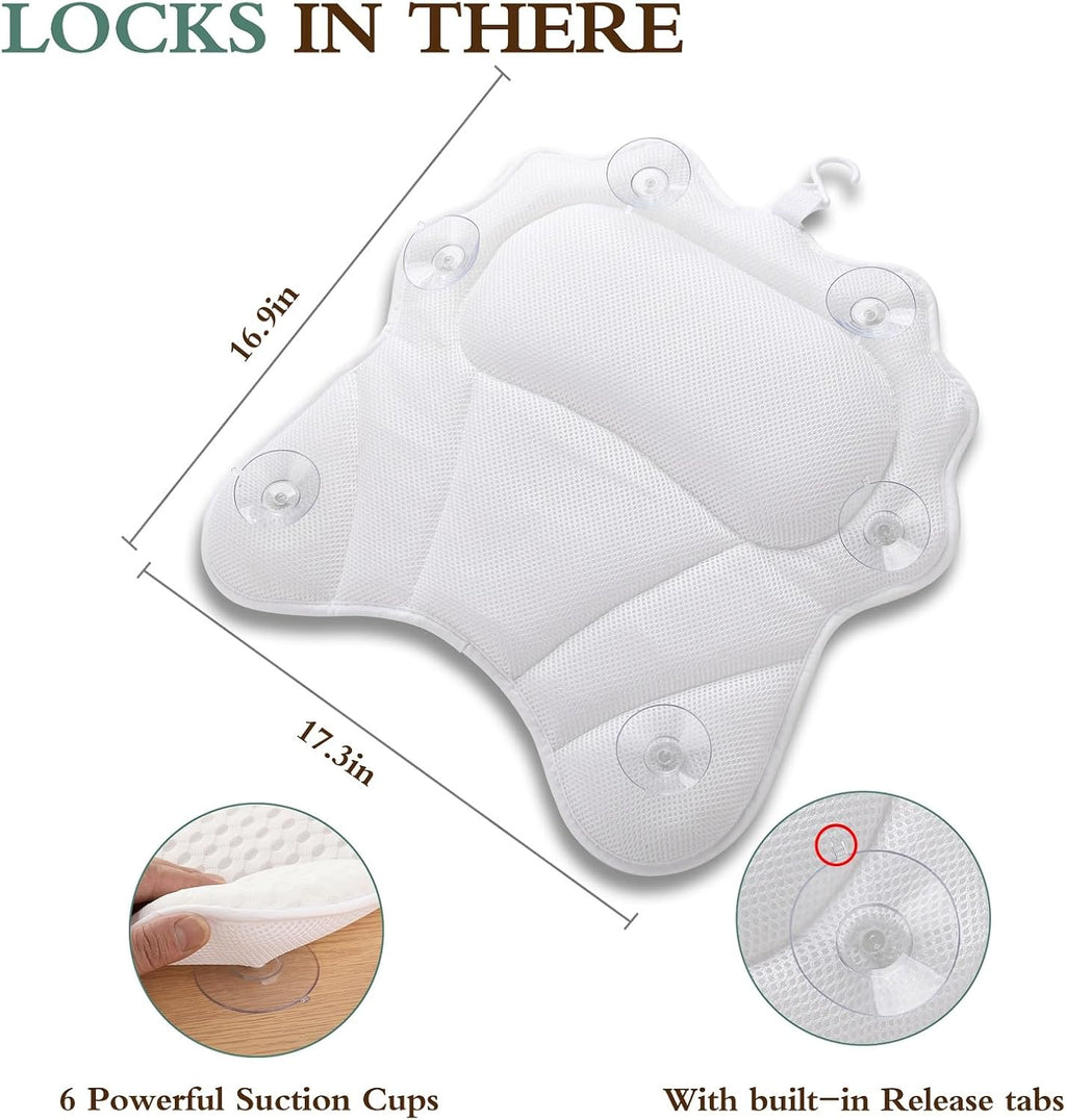 Bath Pillow RUVINCE Ergonomic Luxury Bathtub Pillow with Head,Neck, Shoulder and Back Support, 4D Bath Pillows for tub with 6 Powerful Suction Cups, Fits All Bathtub White