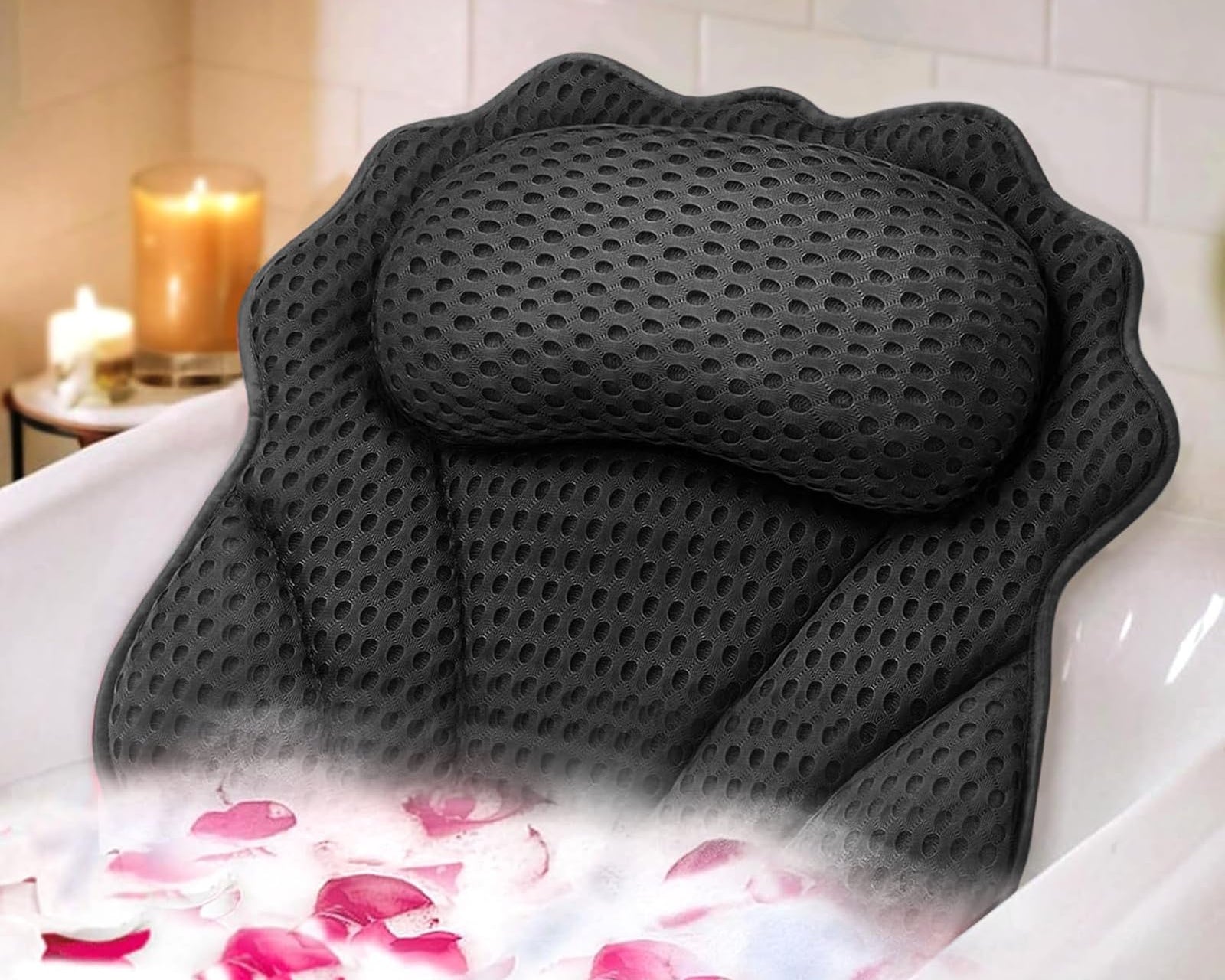 Bath Pillow RUVINCE Ergonomic Luxury Bathtub Pillow with Head,Neck, Shoulder and Back Support, 4D Bath Pillows for tub with 6 Powerful Suction Cups, Fits All Bathtub