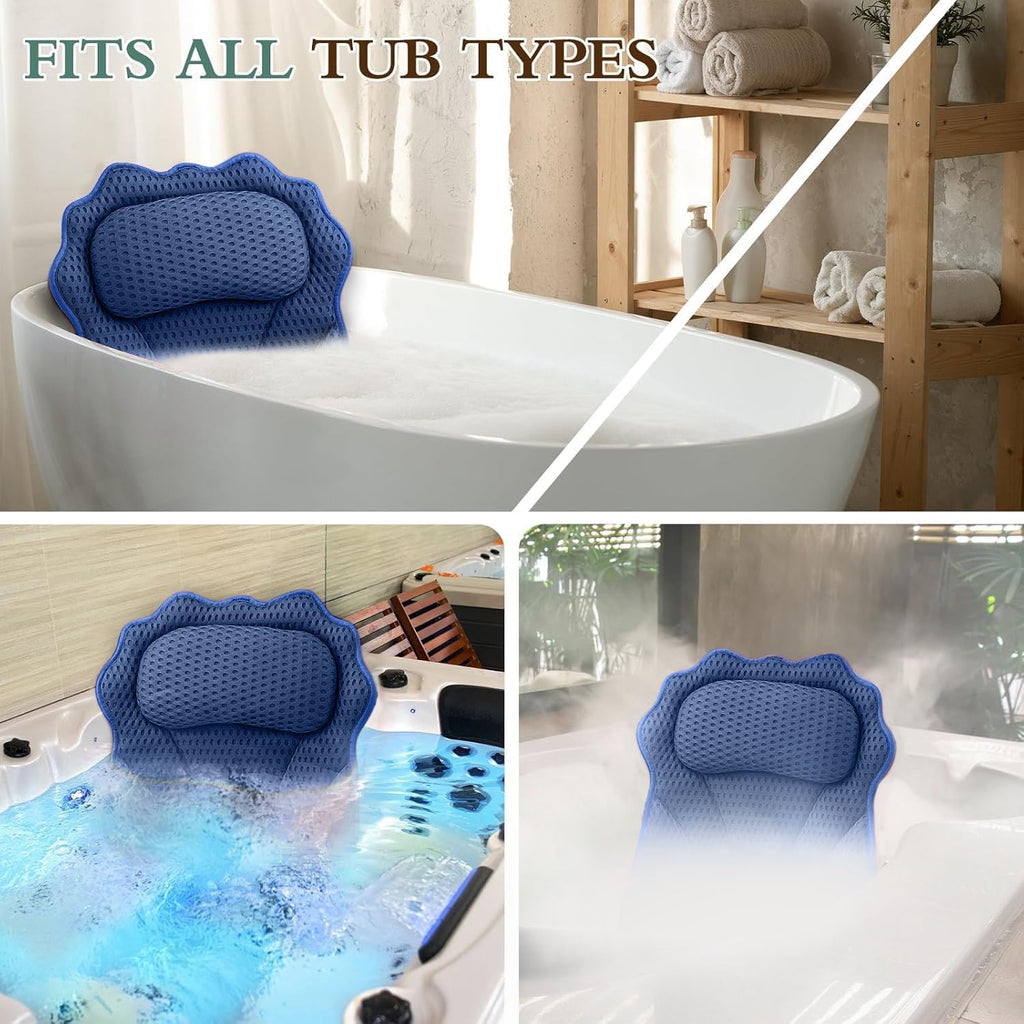 Bath Pillow RUVINCE Ergonomic Luxury Bathtub Pillow with Head,Neck, Shoulder and Back Support, 4D Bath Pillows for tub with 6 Powerful Suction Cups, Fits All Bathtub Blue