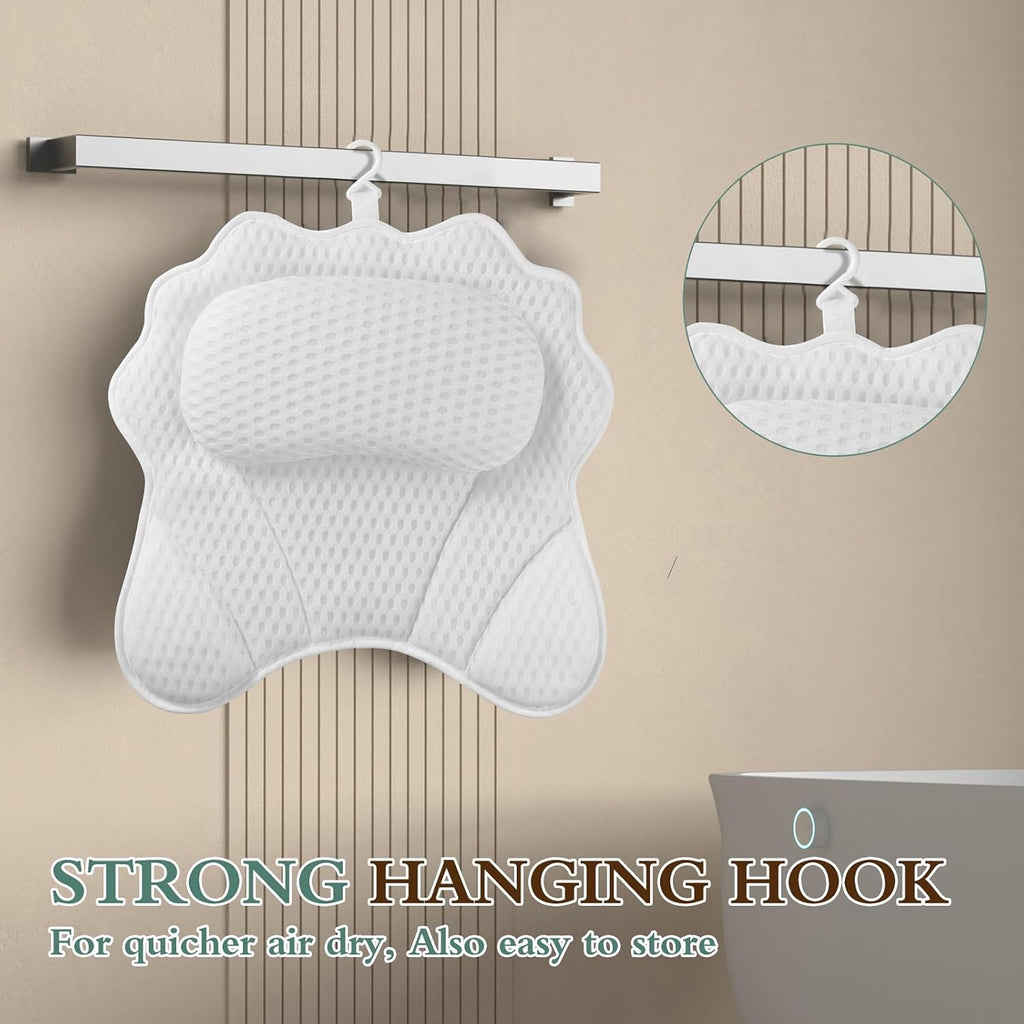 Bath Pillow RUVINCE Ergonomic Luxury Bathtub Pillow with Head,Neck, Shoulder and Back Support, 4D Bath Pillows for tub with 6 Powerful Suction Cups, Fits All Bathtub White