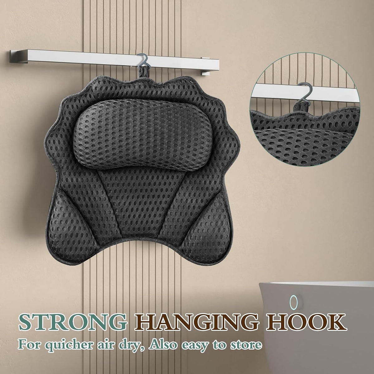 Bath Pillow RUVINCE Ergonomic Luxury Bathtub Pillow with Head,Neck, Shoulder and Back Support, 4D Bath Pillows for tub with 6 Powerful Suction Cups, Fits All Bathtub Black
